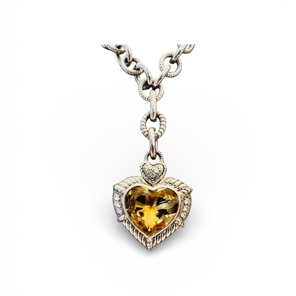 Judith Ripka Sterling Silver Citrine Heart Pendant Necklace 925 Thailand - Picture 2 of 5